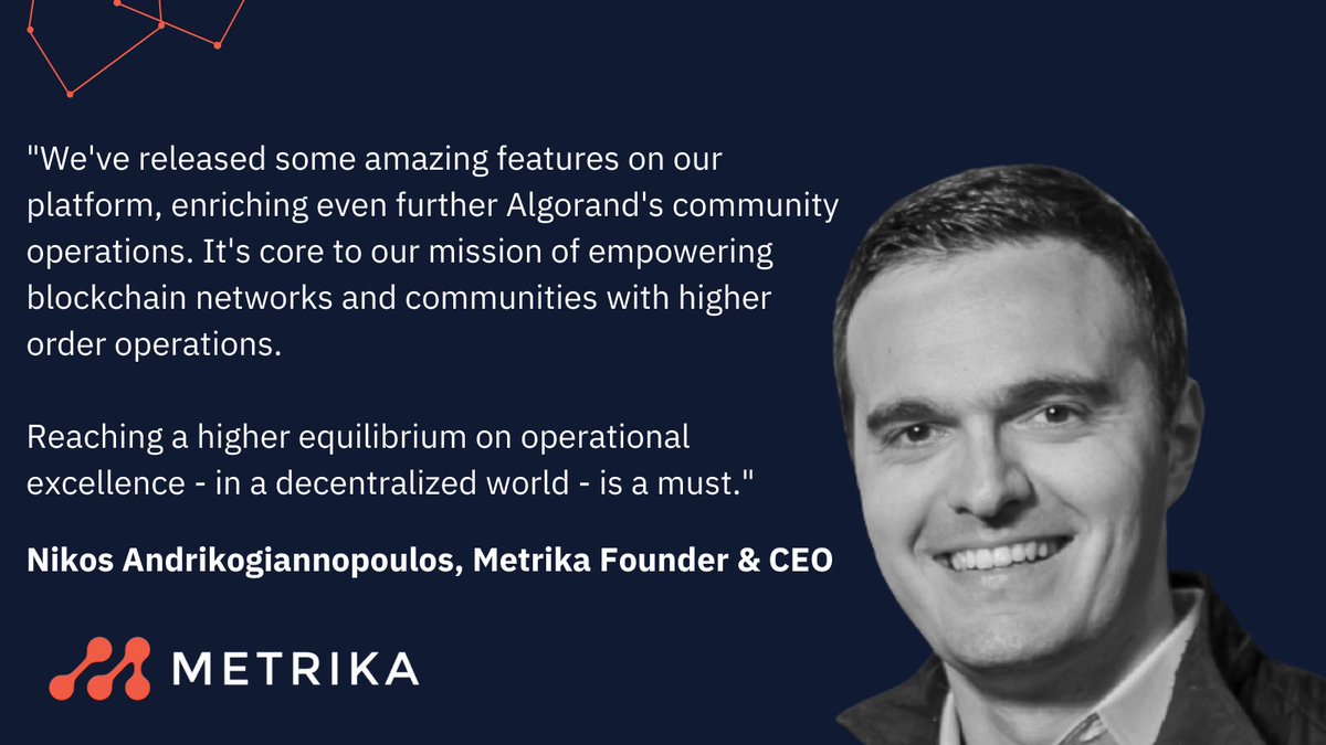 metrikaco's tweet photo. We’re proud to announce new features on the #Alerthub platform, these include community operational dashboards for the @Algorand Mainnet, and more detailed historical information for #Algorand accounts! https://t.co/j8EtDxVID8 #blockchain https://t.co/Qnva4nG0VM