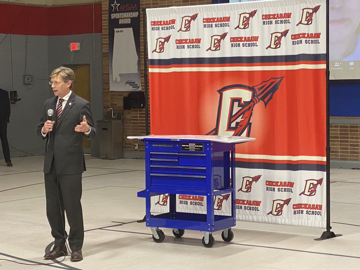 Congratulations to CTE teacher Brian Copes &amp; his students from <a href="/ChickasawSchool/">Chickasaw Schools</a> HS for winning the <a href="/HFTforSchools/">Harbor Freight Tools for Schools</a> 2021 Prize. #ALBOE Member Jackie Zeigler, Rep. Adline Clarke, <a href="/jimmyhull_CTE/">Jimmy Hull</a>, <a href="/DavidWofford14/">David Wofford</a> &amp; school officials expressed appreciation for the innovative approach