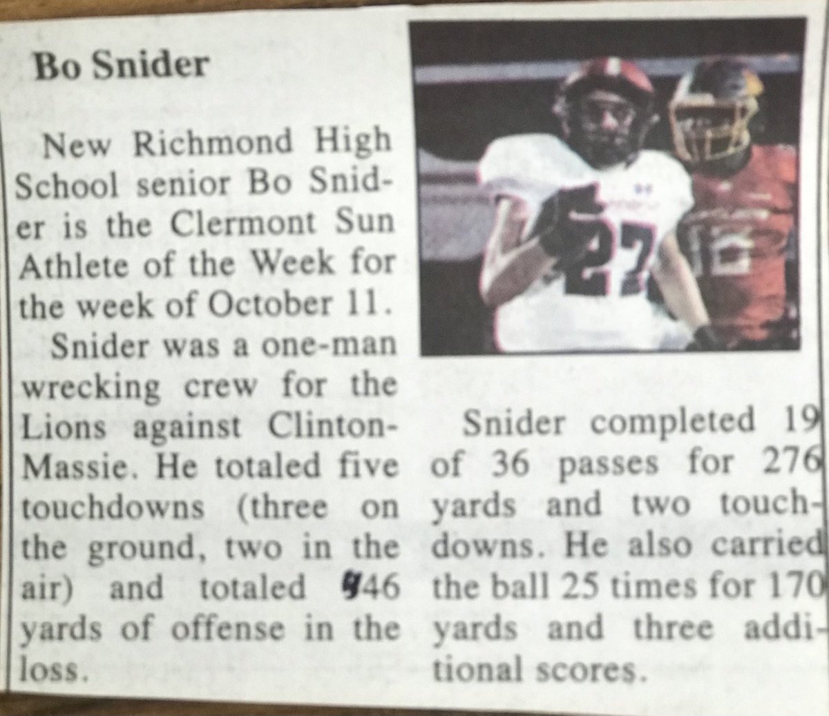 Congrats Bo Snider on being named Clermont Sun Athlete of the Week for his massive game vs CM Friday! #NRPRIDE!