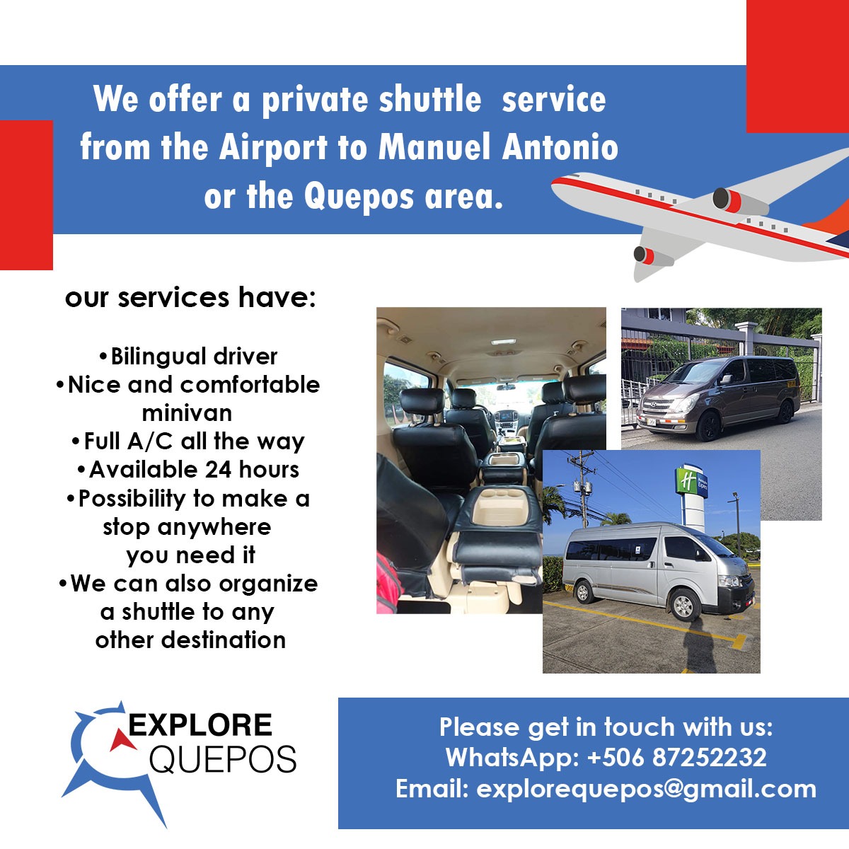 explore_quepos's tweet photo. Shuttle service available, 24 hours, anytime, any day. 

📲 +506 87252232
📧 explorequepos@gmail.com

#traveling #shuttlebus #privateshuttle #vacations #CostaRica https://t.co/XvSnNMfUcl
