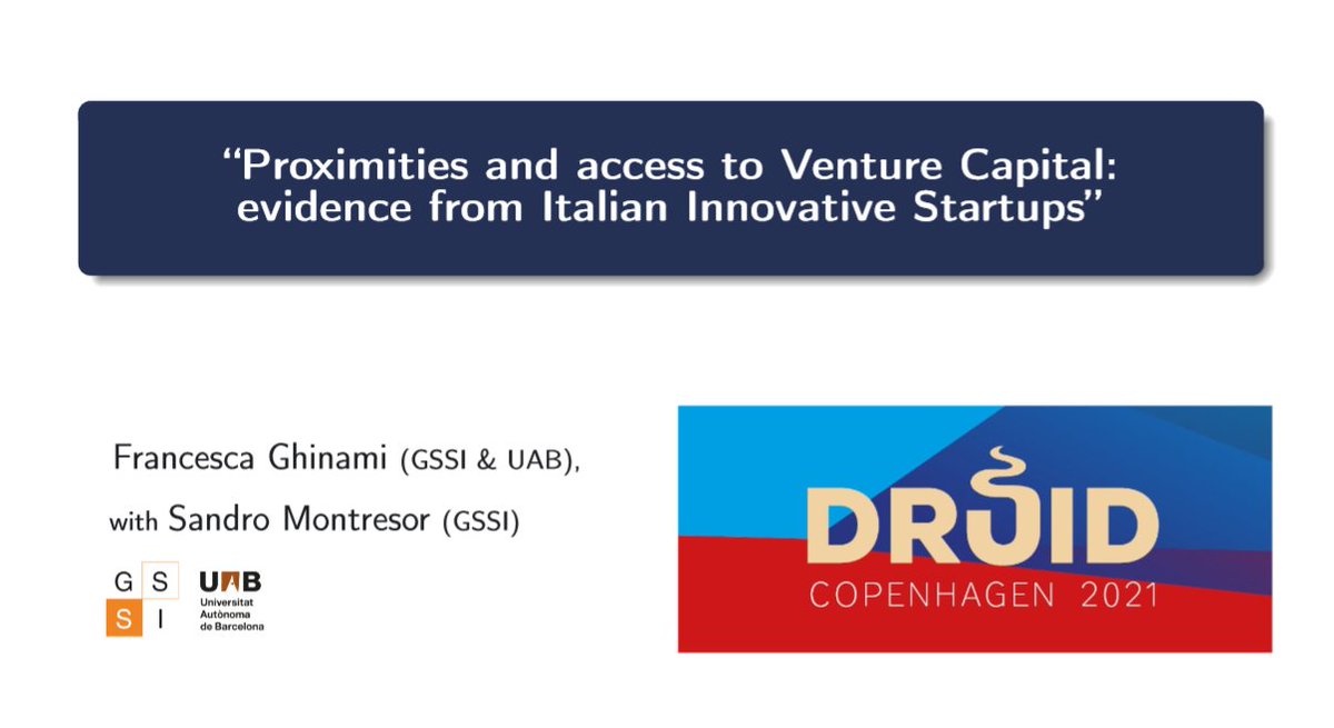 FGhinami's tweet photo. Great experience at #druid21, presenting my work with @smontresor in the Geographies of Innovation session. A special thank to @emiguelez and @mgiarra72 for their comments, and to the other presenters MariaLuisaMancusi, @nicorrocher, @Eperezvico for the insightful discussion! https://t.co/raE92VhYAX