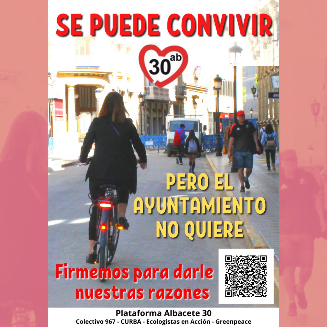Peatones y bicis podemos convivir por vías peatonales. Suma a tus razones. acortar.link/zA6DXM <a href="/AytoAlbacete/">Ayuntamiento de Albacete</a> <a href="/ConBici/">Coordinadora ConBici</a> <a href="/Colectivo967/">Colectivo967</a> <a href="/ecologistas/">Ecologistas en Acción</a> <a href="/greenpeace_esp/">Greenpeace España</a> <a href="/Greenpeace_CLM/">Greenpeace_CLM</a> <a href="/Plataformaab30/">Plataforma Albacete 30</a> <a href="/PeraPedalea/">Pera Pedalea</a> <a href="/30diasenbici/">30 Días en Bici</a>