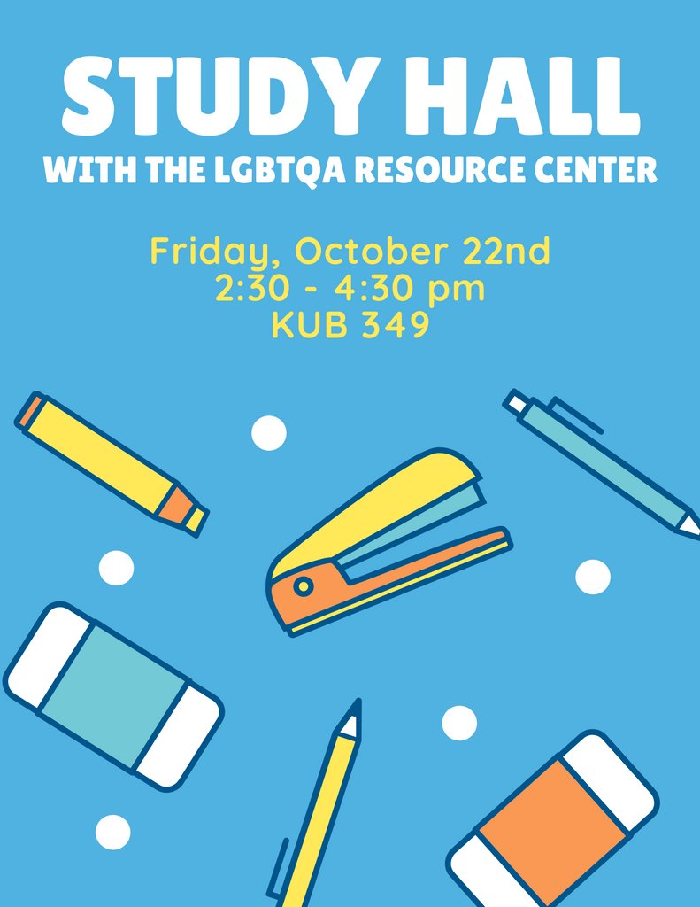 BU_LGBTQA_RC's tweet photo. Join us tomorrow for a study hall session! Bring a friend, do homework, and enjoy some snacks. 
#bloomu #bloomsburgu #bulgbtqarc #bulgbtqa https://t.co/R4vZi7m66K