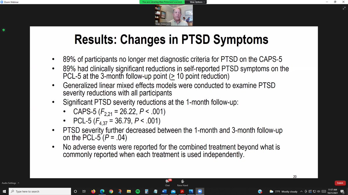strongstar_ptsd's tweet photo. STRONG STAR Director Alan Peterson, PhD, ABPP, shared information on his successful pilot study evaluating a combination of Massed-Prolonged Exposure therapy with Stellate Ganglion Block today at #CombatPTSD2021 #PTSD https://t.co/TMz2BAYpJN