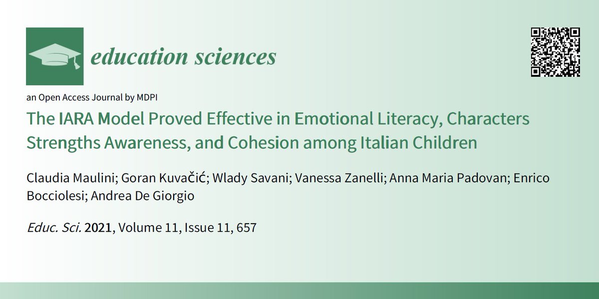 autoresebook's tweet photo. The IARA Model Proved Effective in Emotional Literacy, Characters Strengths Awareness, and Cohesion among Italian Children @MDPIOpenAccess https://t.co/fuzDK6mTqi

#education2021 #literacy #emotionalwellbeing #literacidad #criticalthinking #complexity https://t.co/dKWJLUPhmn