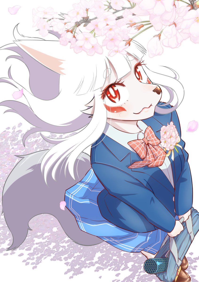 1girl furry female animal ears cherry blossoms furry white fur solo  illustration images