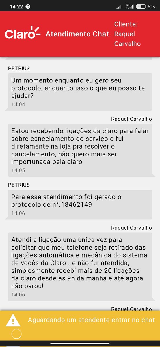RaquelBureau's tweet photo. Registro de reclamação feita, protocolo 18462149...quero torcer para não receber mais ligações da @ClaroBrasil  de uma forma abusiva, possessiva e anormal de tentar falar com o cliente principalmente quando ele não quer ou nem pode! https://t.co/pS8hYBWhhs