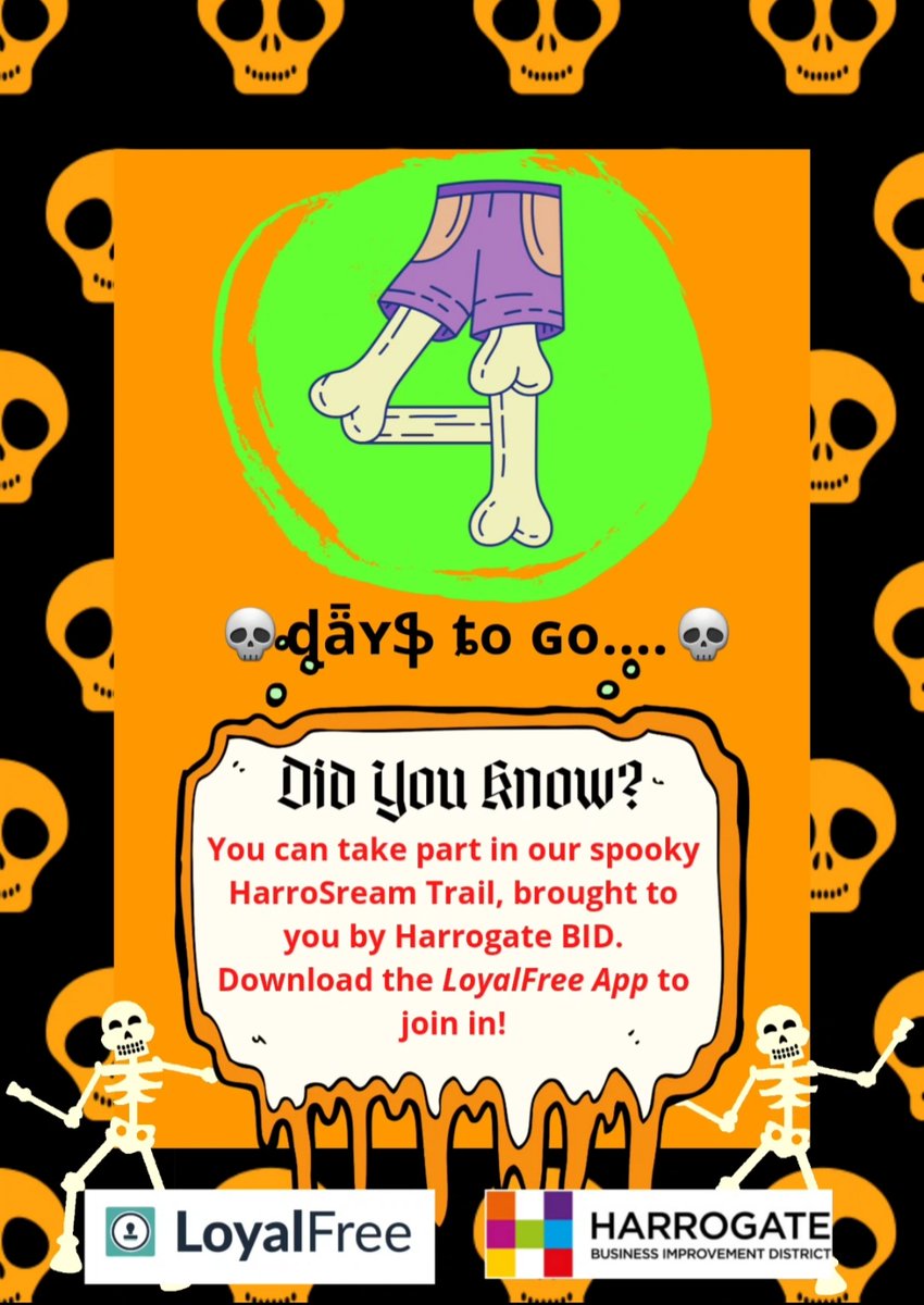 BidHarrogate's tweet photo. π 4 days to go! π our spooky HarroScream trail begins on Monday 25th October and will run until Sunday 31st October!
Download the LoyalFree App to take part π»
https://t.co/YBVXmptZC8
#HarroScream #harrogate #halloween #loyalfreeapp #halloweentrail https://t.co/yrhKuHDQmD