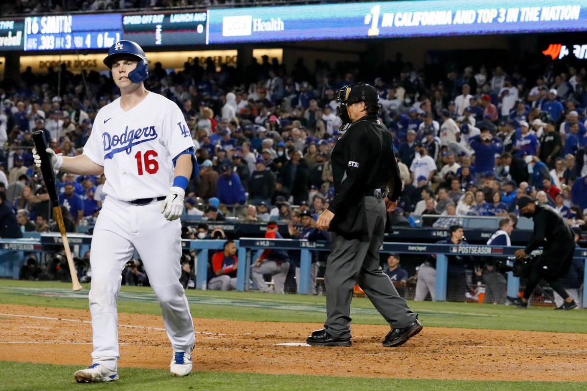latimessports's tweet image. The Dodgers have scored two or fewer runs in five of their 10 postseason games. 

It’s one thing to be slowed down by Max Fried or Logan Webb. 

It’s another to look helpless against a group of ham-and-eggers in a Waffle House of a bullpen.

lat.ms/3GbcaPI