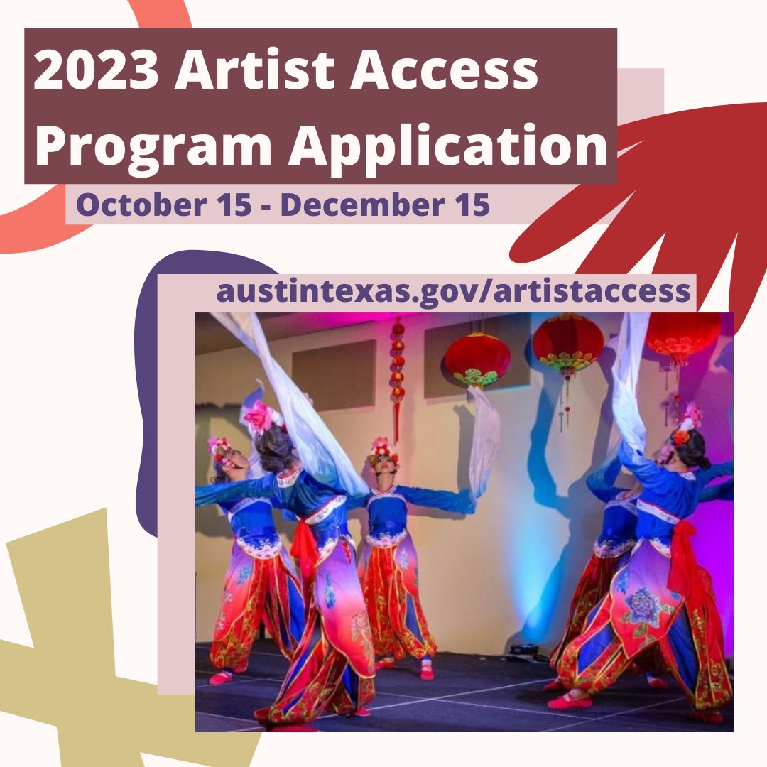 Applications for the 2023 Artist Access Program are NOW OPEN through December 15, 2021! For more information, including the application visit austintexas.gov/ArtistAccess

#ArtistAccessProgram #ArtistAccess #Application #ATX #Artist #PerformingArtist #performingarts