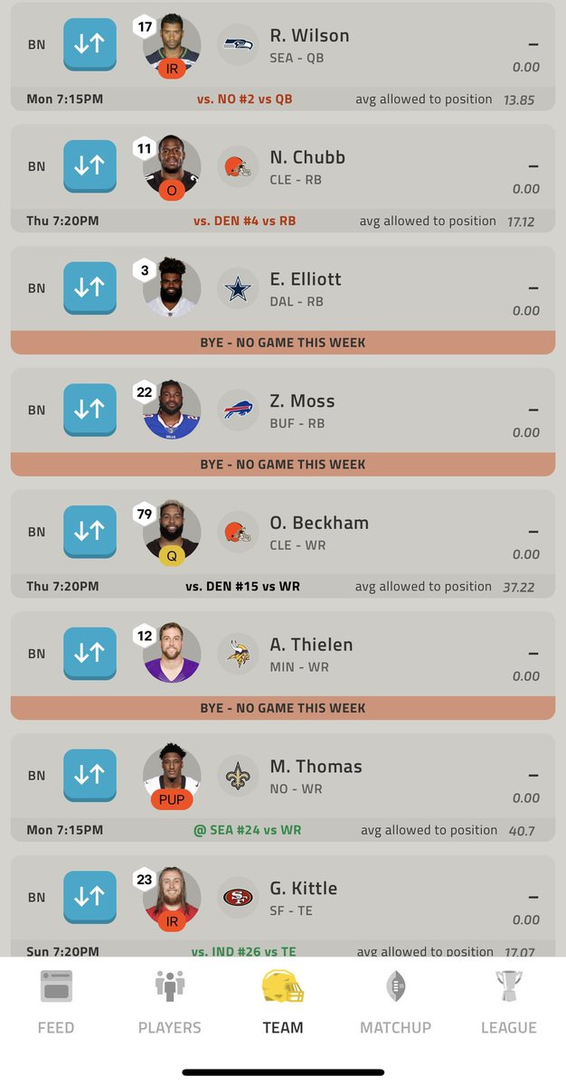 feyirri's tweet photo. @NFLEspanol @Betcris @MGutierrezNFL Mi equipo es una desgracia, voy 2-4 y así está esta semana, soltarías a 2 de mi banca para completar mi equipo o la doy por perdida? https://t.co/SjpODCVlUi