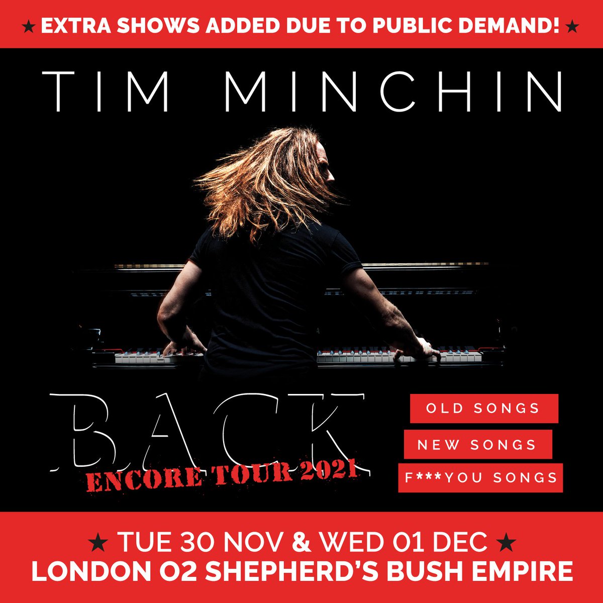 timminchin's tweet photo. News: UK! The two new London O2 Shepherd’s Bush Empire shows are on general sale NOW!
 
Tickets: https://t.co/XHCTuInNC4
 
#BackTourUK https://t.co/f9kV1lv6hd