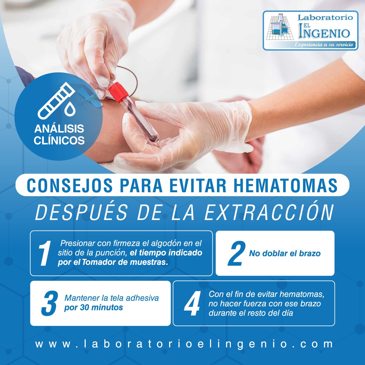 Labelingenio's tweet photo. #LaboratorioElIngenio 🔬👩‍🔬 pensando en tu comodidad. 🙌 Para evitar complicaciones luego de la extracción de sangre, es recomendable seguir estos consejos.💉
📲 Respondemos tus dudas por #WhatsApp: https://t.co/bgKRnQaUNa
#laboratorio #cajamarca #analisis #laboratorioclinico https://t.co/xfx059l0uj