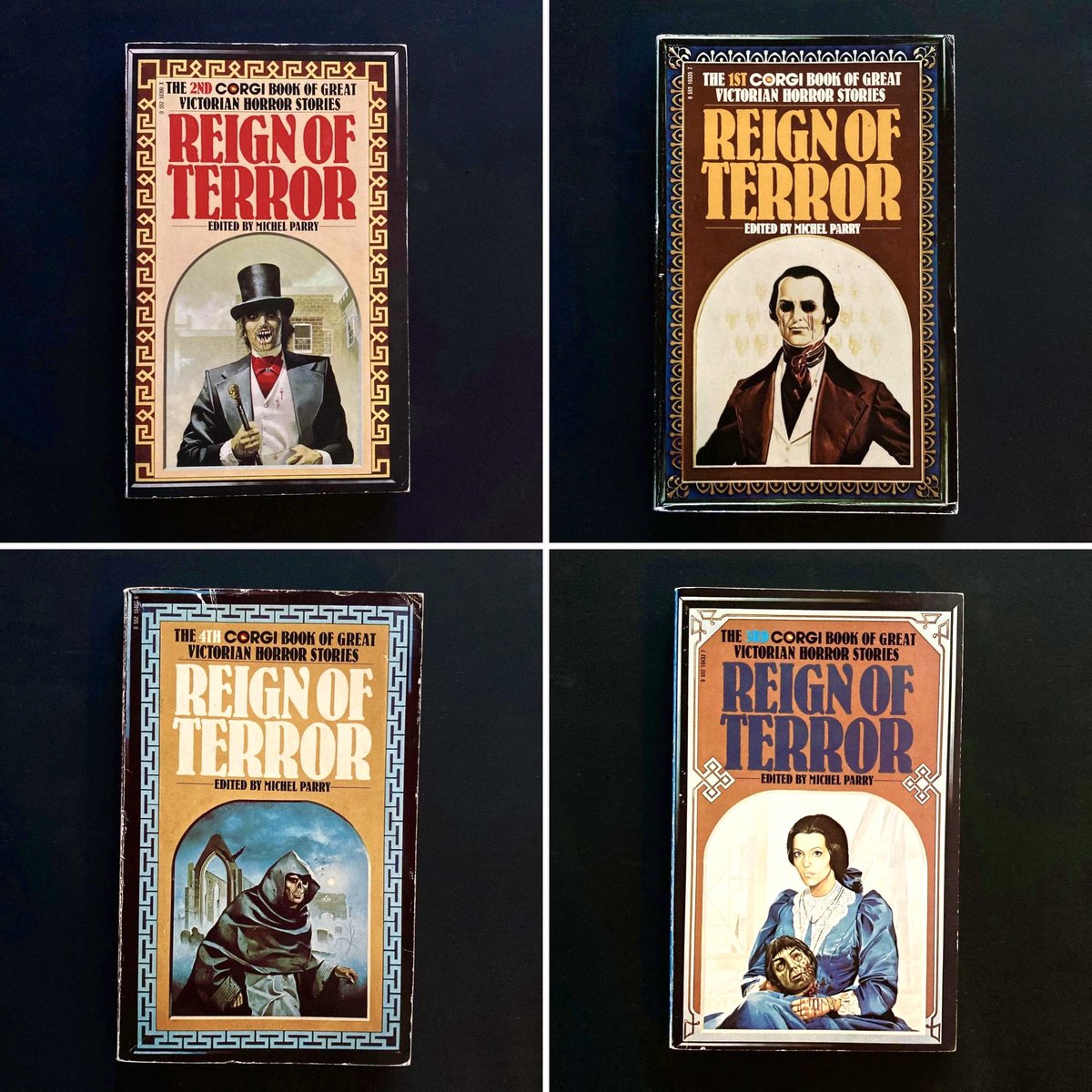 Alldatalostbook's tweet photo. Complete set of Reign of Terror, Victorian Horror Stories edited by the late Michel Parry. 
https://t.co/QKt1sny3sZ

#alldatalostbooks #horrorbookseller #bibliophile #horroraddict #paperbackhorror  #hplovecraft #horrorbookstagram #cthulhumythos #peterhaining #lesedwards https://t.co/E19h2EhTZy