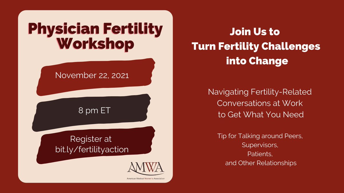 AMWA continues to lead the conversation on professional and personal development. Our three-part series starts in November on the common issue of #infertility. Register today: bit.ly/fertilityaction #womeninmedicine #ivfcommunity #infertilityawareness