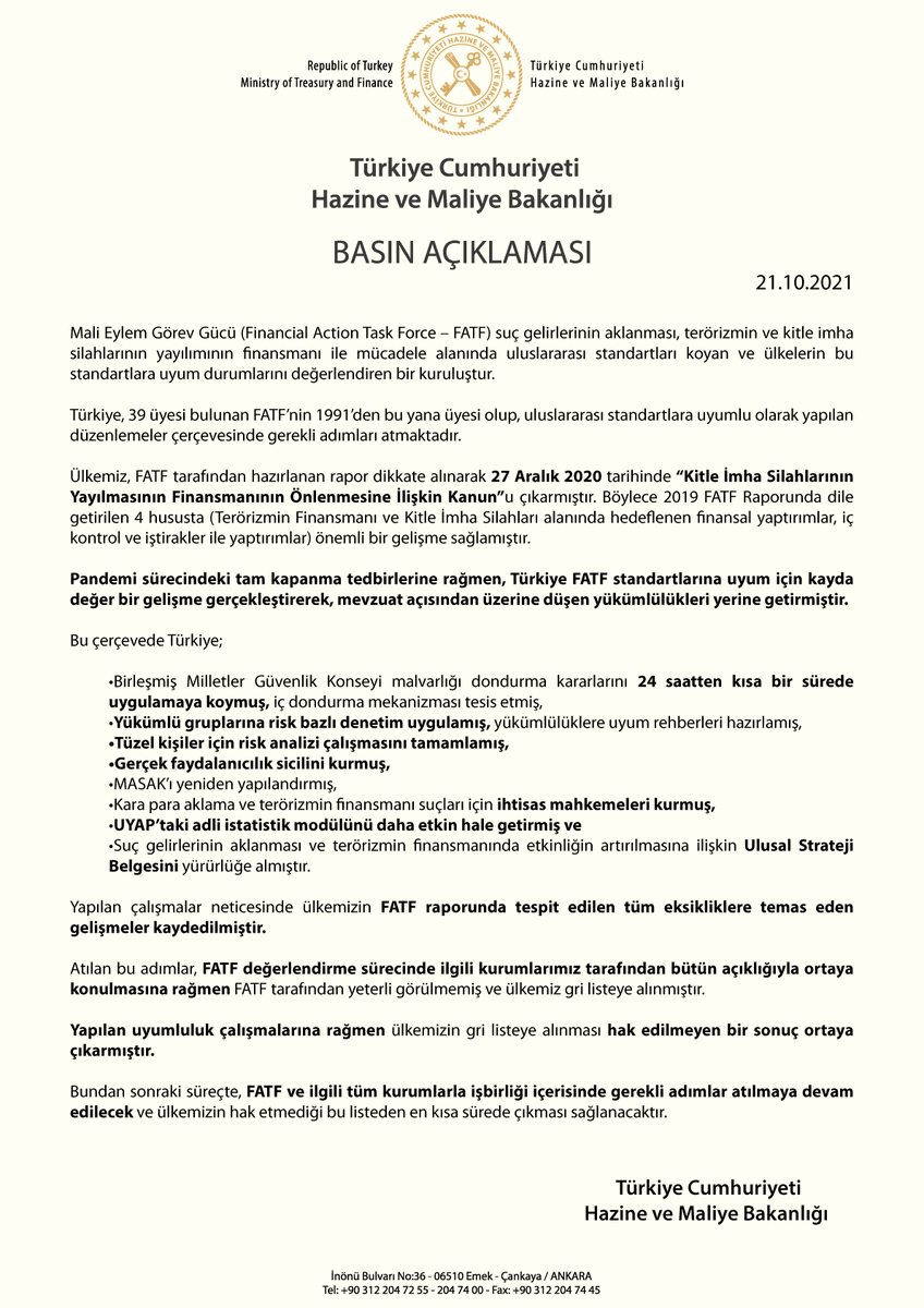 Hazine ve Maliye Bakanlığı 
Basın Açıklaması 
(21.10.2021)