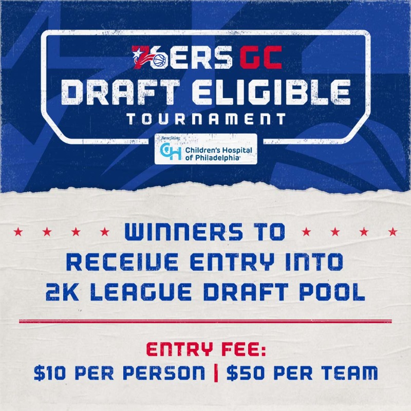 76ersGC's tweet photo. It's back! The 76ers GC Draft Eligible Tournament Benefiting @ChildrensPhila...compete for @NBA2KLeague Draft eligibility and help support a great cause!

🗓 Nov. 5 - Nov. 12

#HereWeCome