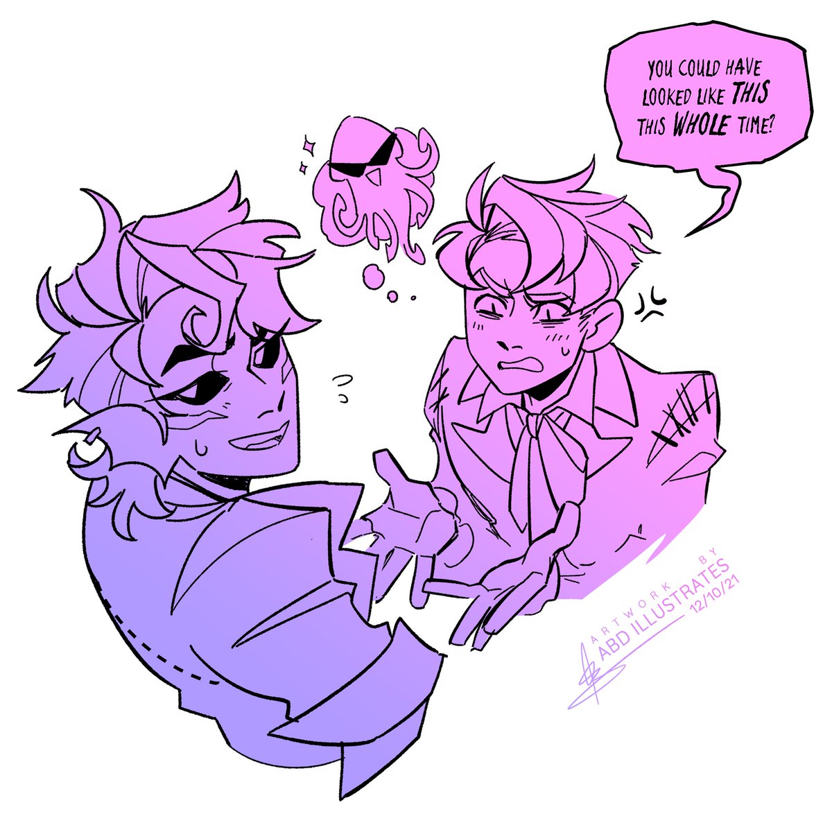 AlexBDent's tweet photo. 🦑 Finished artwork from yesterday’s video! 🦑
Indulged in a bit of a hyperfixation by drawing some recent interactions between my Warlock, Felix, and his Patron 👀💦 – had so much fun inking these! \(^^)/

Check out the full speedpaint video here: https://t.co/RfQ1J1XbzX https://t.co/wZeXDKqTpJ