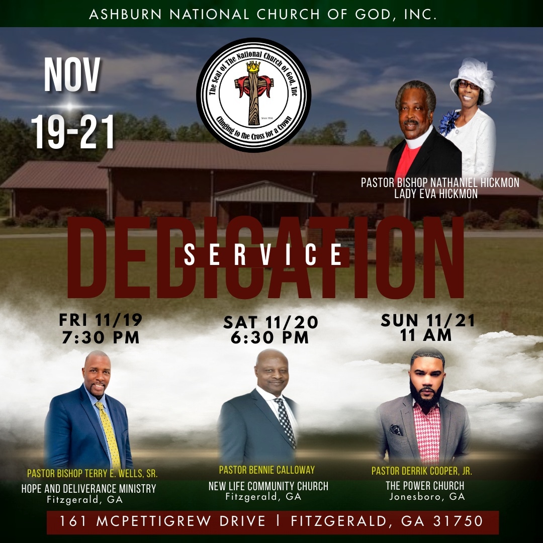 AshburnNcog's tweet photo. God has blessed us yet again! We're moving into our new sanctuary located in Fitzgerald, GA. Please join us for our Dedication Services November 19-21, 2021. Official Dedication Day is November 21, 2021 @ 11 AM.  #WeAreAshburnNCOGINC #LetsWorshipTogether https://t.co/k5UIZKtSH0