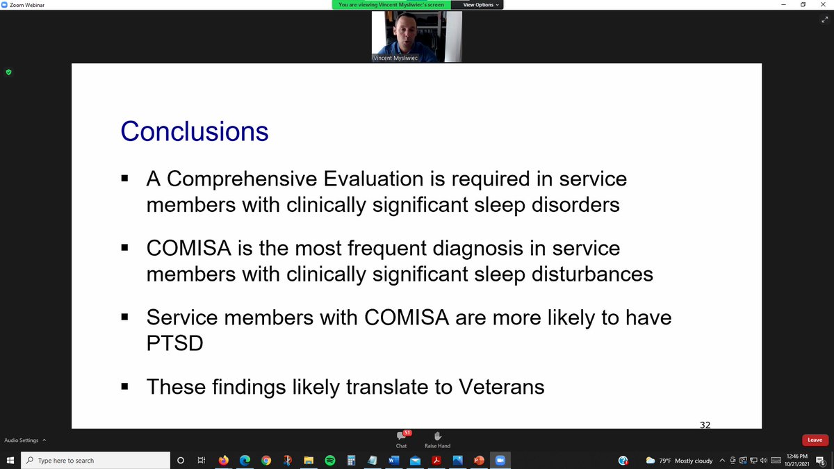 strongstar_ptsd's tweet photo. Vincent Mysliwiec, MD, at #CombatPTSD2021 shared results of his study that found a dramatic increase in sleep disorders in military personnel. Dr. Mysliwiec is with @UTHealthSA @UTSA &amp; South Texas Veterans Health Care System 
#PTSD https://t.co/Aqgao1JReV