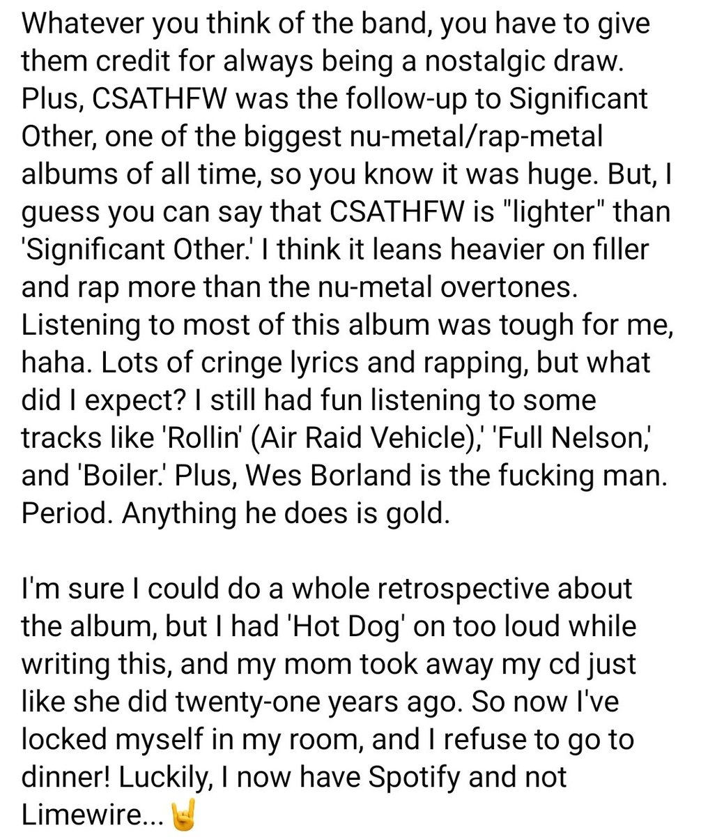 realIanScene's tweet photo. It's Day 180 of My Scene Reunion (or Breakdown from the Past) 🤘

Today, I listened to 'Chocolate Starfish And The Hot Dog Flavored Water' by #LimpBizkit...

Check out my thoughts below 💀

#numetal #raprock #rapmetal #rapcore #scene #scenetalk #musictalk #scenemusic #albumtalk https://t.co/RRrBQv8ySJ