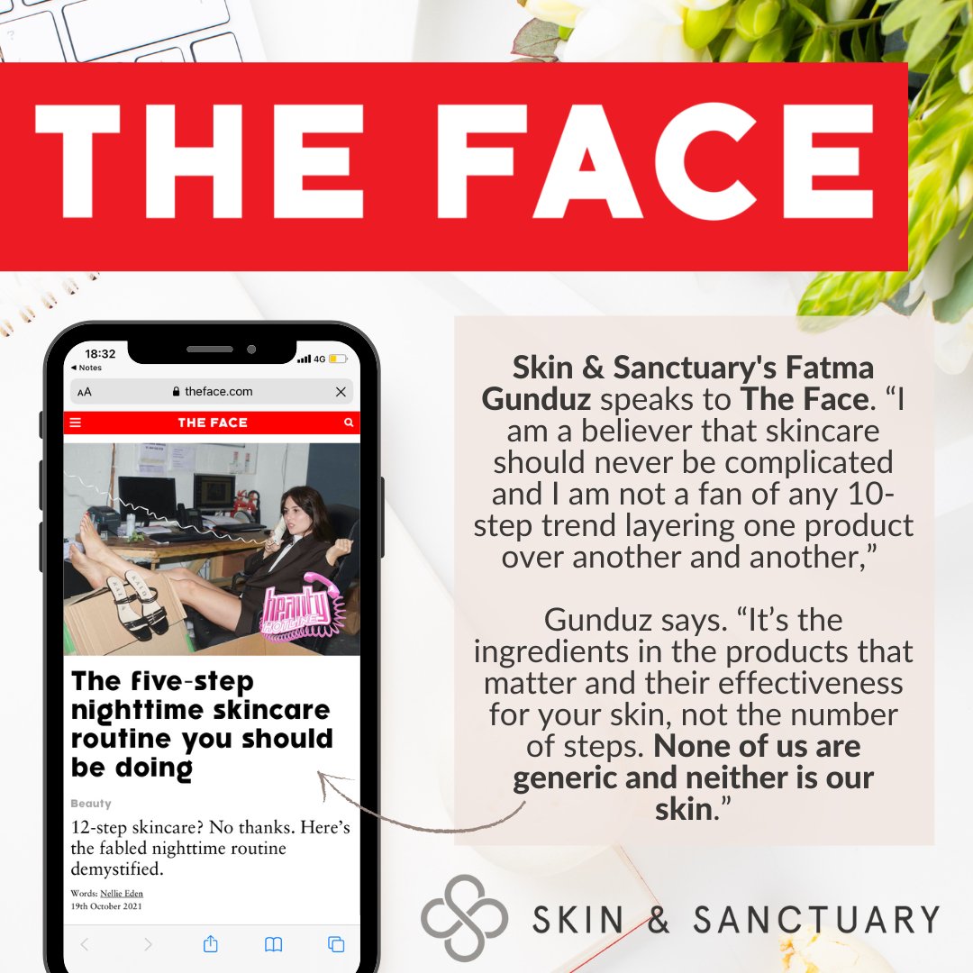 We're in the press ✨🆕

Skin &amp; Sanctuary's Skin Guru Fatma Gunduz speaks to <a href="/TheFaceMagazine/">THE FACE</a> about how to devise the best nighttime skincare routine for your complexion; focussing on ingredients that really work 🙌

Read more of Fatma's top tips ➡️ theface.com/beauty/the-bes…