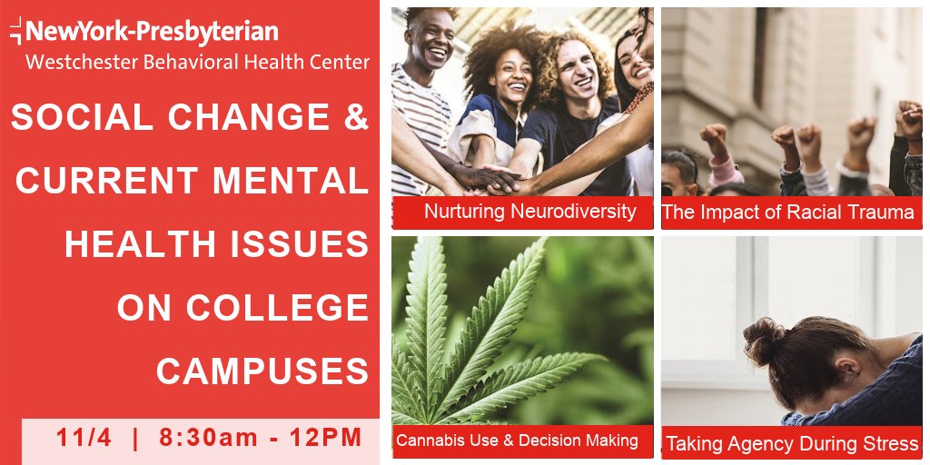 Join the <a href="/nyphospital/">NewYork-Presbyterian</a> Westchester Behavioral Health Center and a panel of experts and advocates in the field of college mental health to discuss current research, treatments, and issues. 

📅 Thursday 11/4 | 8:30am - 12PM
✅ Learn more and register: ow.ly/e5jc50GvzT7