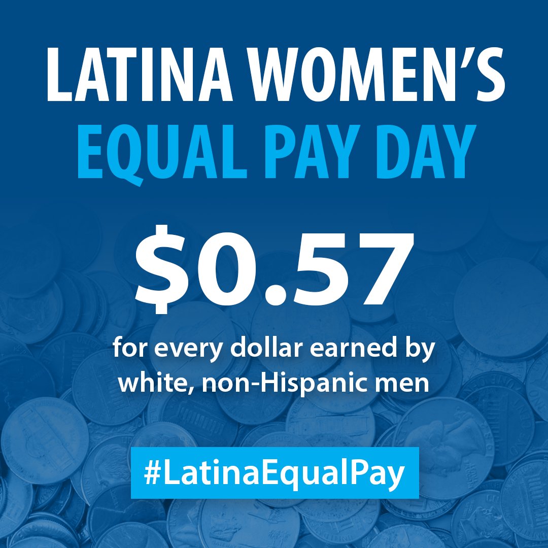 Today is #LatinaEqualPayDay. Right now, Latina women have to work PAST age 100 to catch up to what their white, male counterparts make by age 60  - as they make just 57 cents - 57 CENTS - on average, for every $1 made by white, non-Hispanic men. Follow along! 🧵
#LatinasCantWait