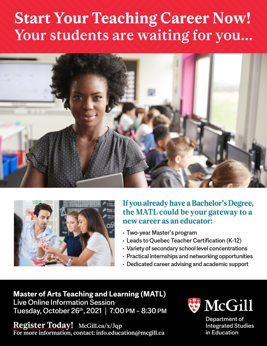 Master of Arts Teaching and Learning (MATL) programs. Those interested can register for the information session, forms.office.com/pages/response…