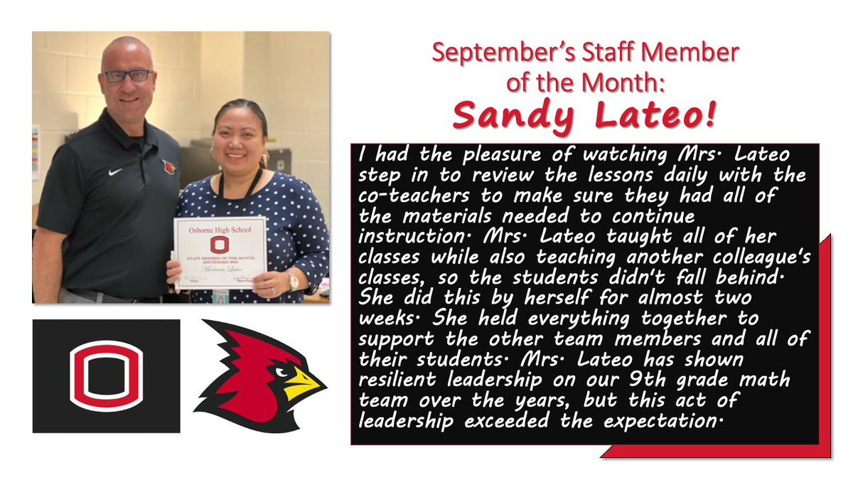 rlosbornehs's tweet photo. Congrats to Ms.Lateo for being chosen as our Staff Member of the Month! Thank you to @LongHornSteaks E/W Connector for the Support of OHS!! #osbornestrong @osborne_hs_PBIS @CobbSchools https://t.co/jxJHFdlIfa