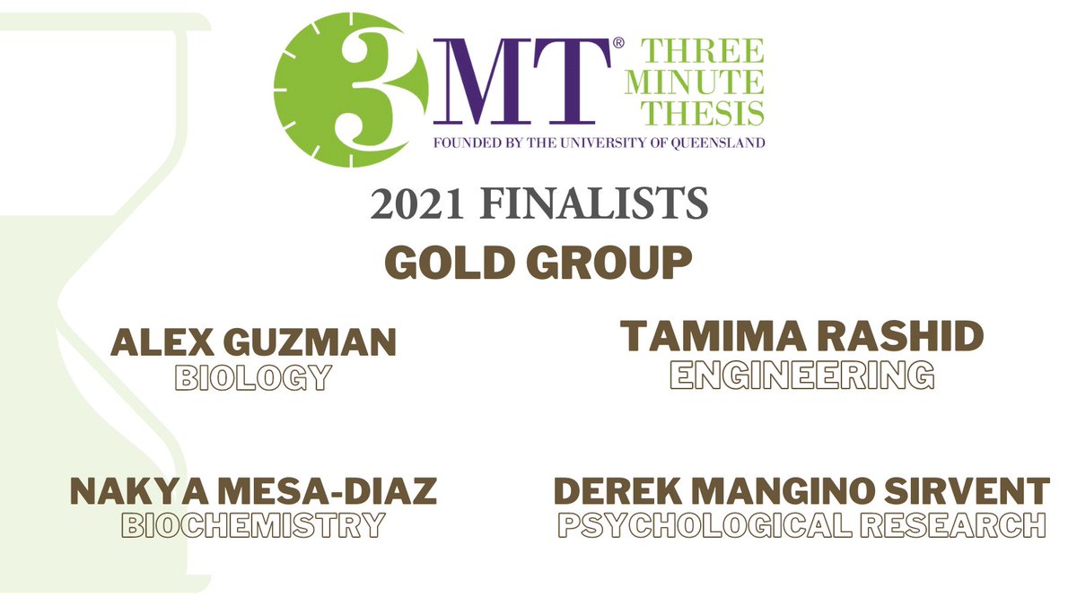 TXSTGradCollege's tweet photo. Congrats to the #txst 3MT Competition participants from the Gold Group who will be advancing to the University Final on October 27! Click the link below to register to attend! #txst3MT
https://t.co/nKKcrNDYZx https://t.co/cb5acoXwPe