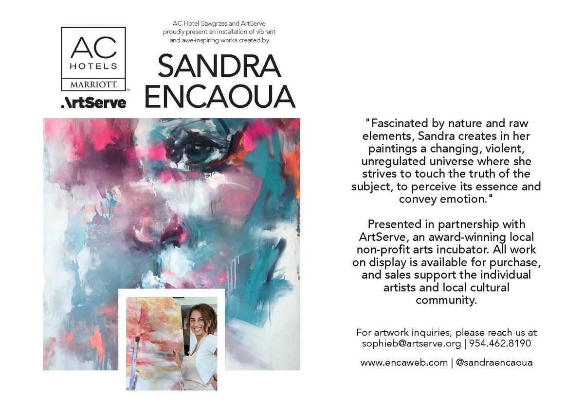 Check out the incredible work of French artist, Sandra Encaoua, who showcases  the transmission of emotions through large abstract portraits done in oil and spray. To explore her inspirational pieces, visit the AC Hotel and learn more about her work at encaweb.com