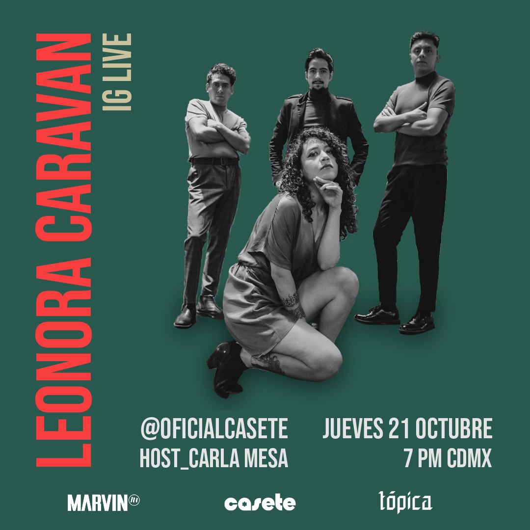casetemexico's tweet photo. ¡Que no se les olvide!

Al punto de las 19hrs, platicaremos con @leonoracaravan una banda que promete una fresca oleada musical que no te puedes perder este 2021.

Conéctate al Instagram de Casete, junto a nuestra host: Carla Mesa. https://t.co/YQq56uLHRn