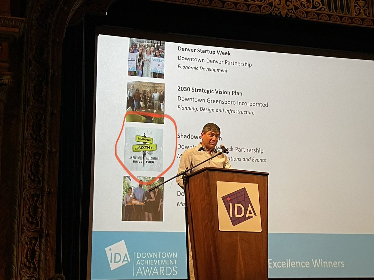 DowntownLR's tweet photo. Downtown Little Rock was recognized today at @IntlDwtnAssoc Annual Conference in Tampa for Shadows at Sixth, our drive thru Halloween experience in October of 2020. Thanks to @LittleRockZoo and @simmons_bank for all your help in making it happen! https://t.co/dxxsMWkXI4