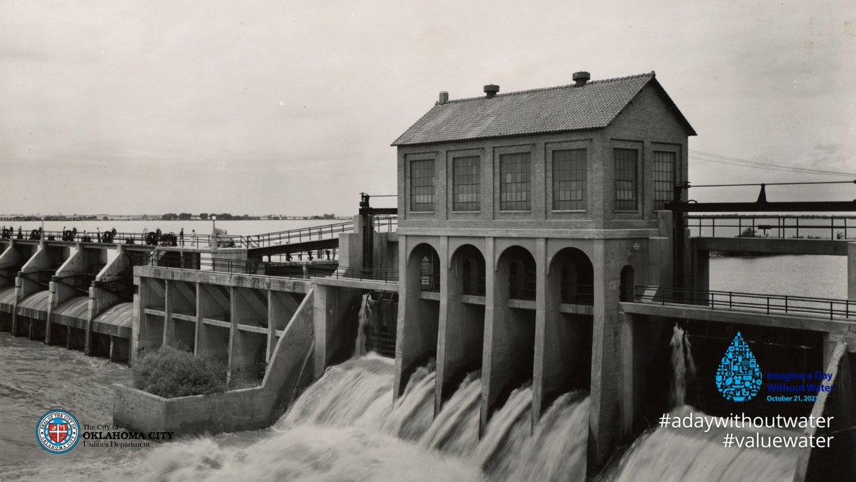 cityofokc's tweet photo. The Overholser Dam was dedicated on April 22. For 30 years, Lake Overholser stood as the City's only water supply until the completion Lake Hefner in 1947. It marked a pivotal turning point for our City's future and growth. #adaywithoutwater #valueofwater https://t.co/7UvCBcAYEB