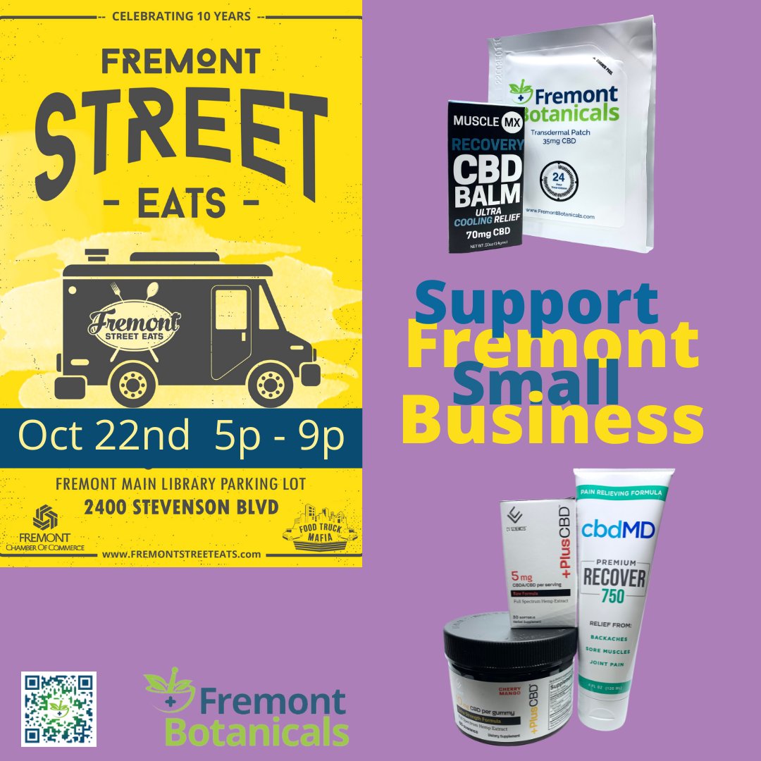 FremontCBD's tweet photo. Support yourself by supporting local small businesses! Join us this Friday, 10/22 from 5p to 9p at Fremont Street Eats! Fremont Main Library parking lot. 

#FremontBusiness #FremontStreetEats #fmtstreeteats #fremontbusiness #fremontstreeteats #fremontbotanicals #musclemx #cbdmd https://t.co/vNtgZA49KD