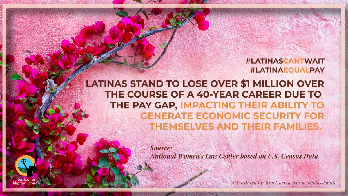 It is estimated that Latinas stand to lose more than $1 million over a 40-year period due to the wage gap, keeping them from securing financial stability for themselves and their loved ones. We have the power to change it for future generations! #LatinaEqualPay #LatinasCantWait