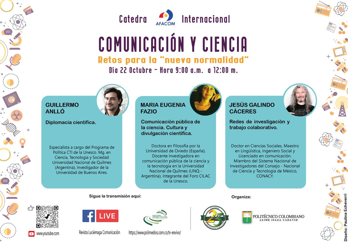 Don’t miss <a href="/afacomco/">Afacom</a>’s panel on the challenges of science and communication during the “new normal” this Friday, October 22, 2021 from 9am to 12pm. Stream here 👉 m.facebook.com/Revista-Luciér…