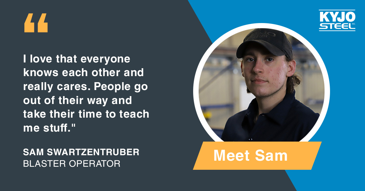 Meet Sam, Blaster Operator extraordinaire at KYJO Steel. Here’s what he likes about our team:

“I love that everyone knows each other and really cares.  People go out of their way and take their time to teach me stuff.”

Learn more about Sam:

kyjosteel.com/blog/employee-…