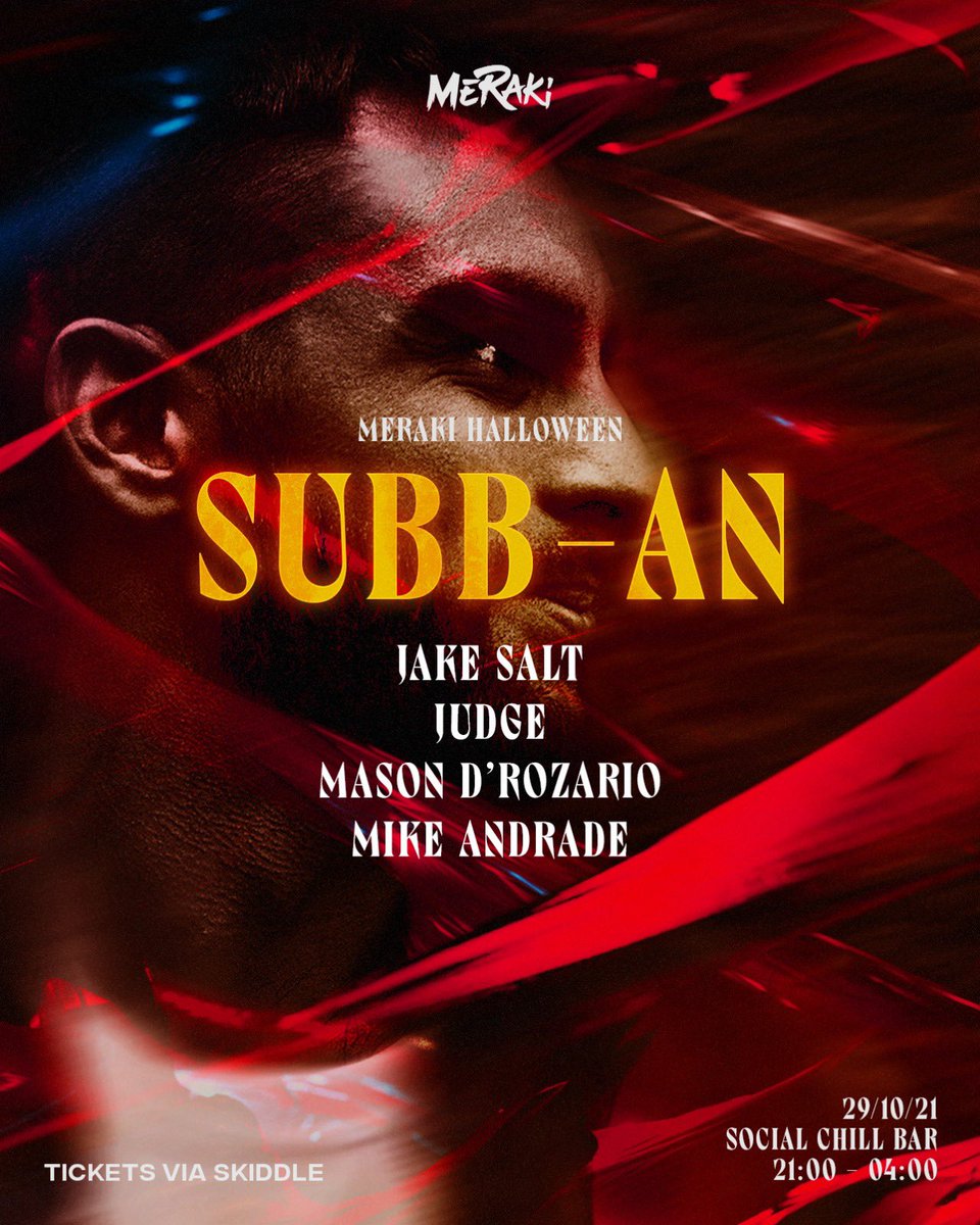 Meraki__ofc's tweet image. FULL LINE-UP 👻 

Meraki mainstays Jake Salt, Harry Judge, Mason D'Rozario and Mike Andrade join headliner Subb-an for our first ever Halloween showcase!

We’re down to our last few tickets now, so avoid missing out and grab yours today 🎃

skiddle.com/whats-on/Maids…