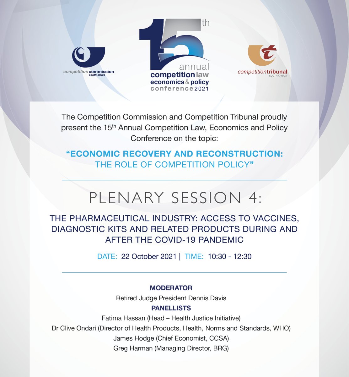 CompComSA's tweet photo. #15AnnualCompetitionConference #EconomicRecovery #EconomicReconstruction #CompetitionPolicy https://t.co/0I4nlGpdcD