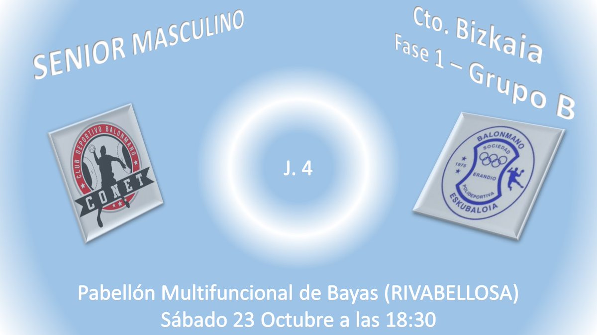 Cuarta jornada de la Fase 1 de la liga Bizkaia 2021-2022.

<a href="/BalonmanoConet/">Balonmano Conet</a> vs <a href="/SP_Erandio/">SP Erandio</a>
Sábado 23 Octubre 2021
#BayasArena a las 18:30

#vamonosAtomos
#eskubaloiaBizkaia 
#somosErandio
<a href="/erandioinfo/">Erandio Info</a>
<a href="/Erandiokoudala/">Erandioko Udala</a>
<a href="/fvbm/">fvbm/bef</a>