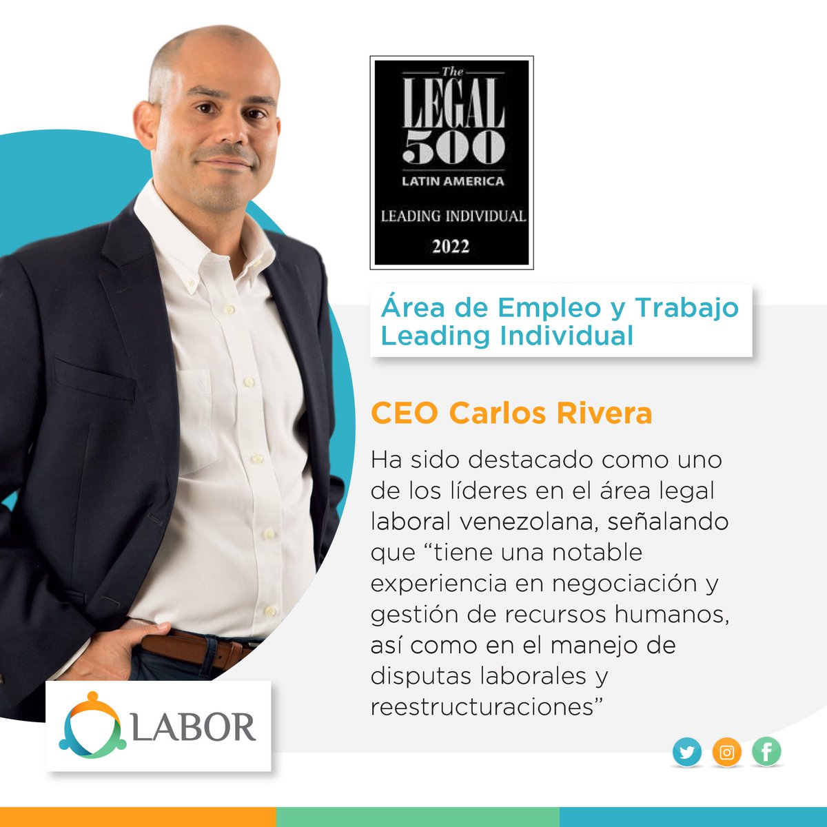 LaborGG's tweet image. ¡Seguimos compartiendo buenas noticias!
Desde #LABORGG (@LaborGG) celebramos que nuestro CEO, Carlos Rivera (@CarlosERiveraS ), haya sido reconocido como uno de los abogados líderes en el área laboral de Venezuela, en la nueva edición de The Legal 500 (@thelegal500).