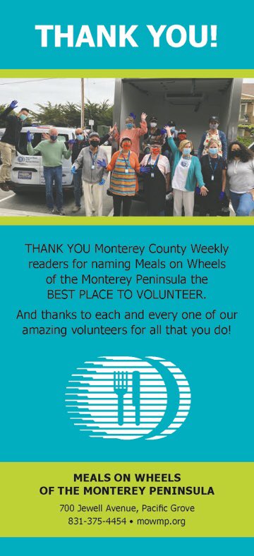 mealsonwheelsmp's tweet photo. A huge thank you to the readers of the @mcweekly and the community as a whole for recognizing us as the best place to volunteer in Monterey County! Our volunteers are the best!
. . .
#mowmp #volunteers #mcweekly #bestof2021 #seniorservices #nonprofit https://t.co/iKvPpgr92h