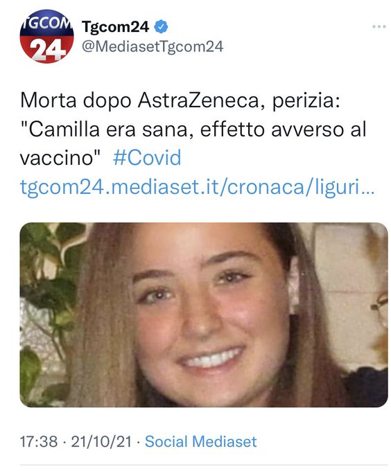 TAL77SVAD's tweet photo. #Trieste #Vergognateviebasta @paolo_gibilisco
@BarillariDav @RomaNoGreenPass #vaccinatevi_e_basta SIETE RESPONSABILI DELLA MORTE DI QUESTA RAGAZZA #NoVaccino #Notamponi #Nogreenpass!NoVaccino #Notamponi #Nogreenpass!NoVaccino #Notamponi #Nogreenpass! https://t.co/jKSMhedkA5