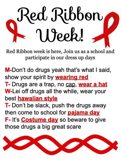 fsmscounseling's tweet photo. Hey Cubs!! Red Ribbon Week is next week!!! Say NO to drugs and participate in our dress up days!! *make sure you’re in dress code* @FSMSCubs #becausecubs https://t.co/kRHtUy3f46