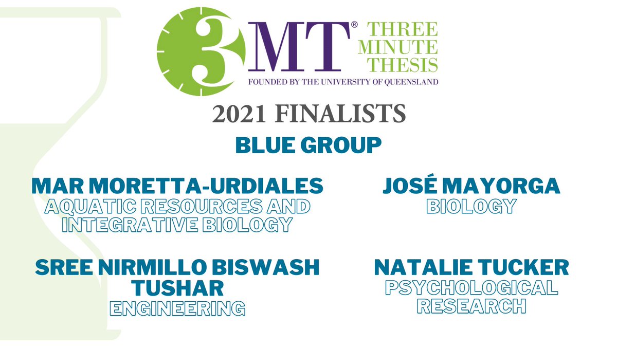 TXSTGradCollege's tweet photo. Congrats to the #txst 3MT Competition participants from the Blue Group who will be advancing to the University Final on October 27! Click the link below to register to attend! #txst3MT
https://t.co/Uap4CxghbD https://t.co/C8YyvALwJI