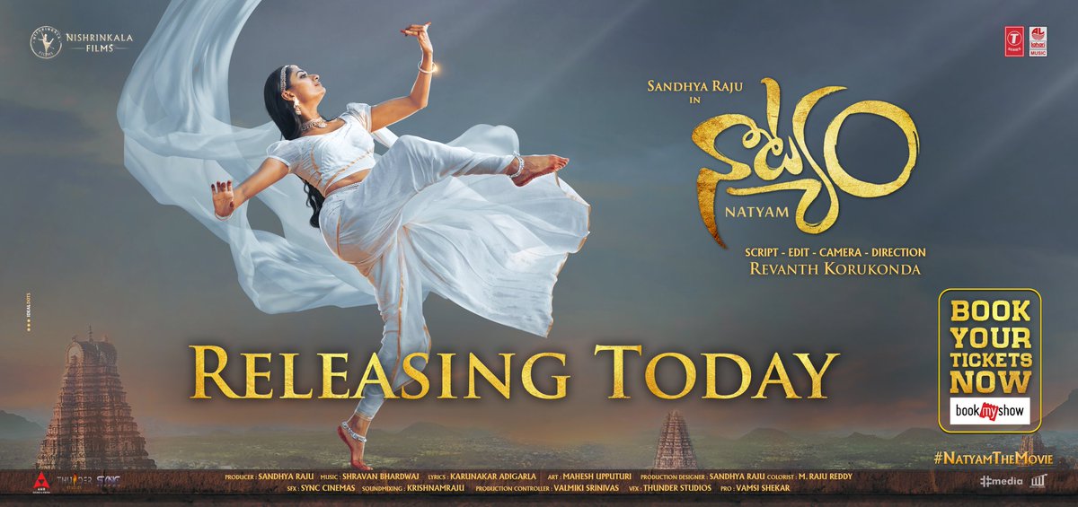 The day has arrived.. 👍🏻 & #NATYAM is all yours! 💃🏻💥 Grand Release Today in your Nearest Theatres! ✨ Book Your tickets now! 🎟️ ▶️ bit.ly/NatyamMovie A film by @RevanthOfficial 🎬 🌟ing @srisandhyaraju @NatyamTheMovie @dev_gandi #NatyamFromToday
