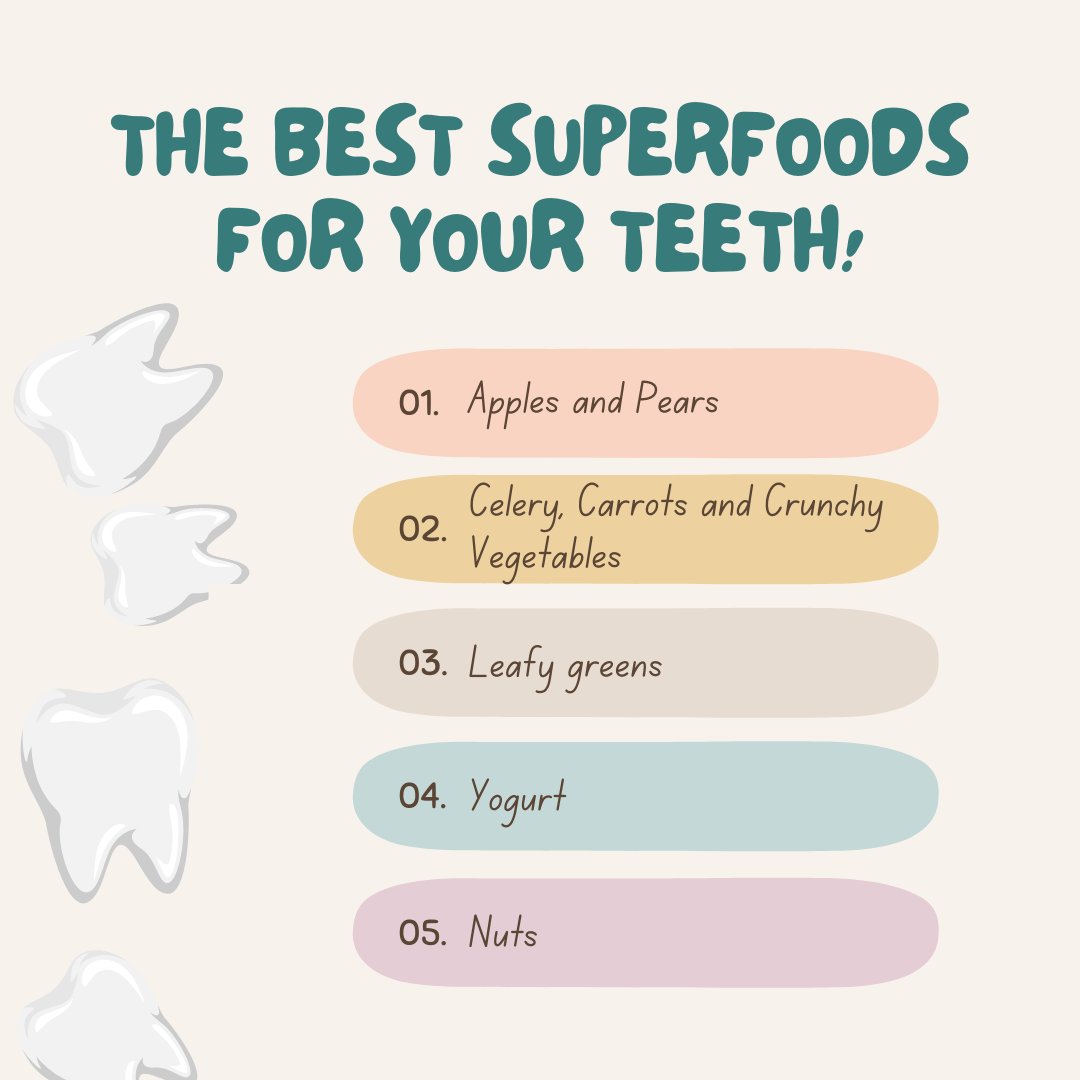 MayConteDDS's tweet photo. Try incorporating these superfoods into your daily diet!🍏🥗🥕🥜 #oralhealth #teeth #health #nutrition https://t.co/V1Xiq85wjc
