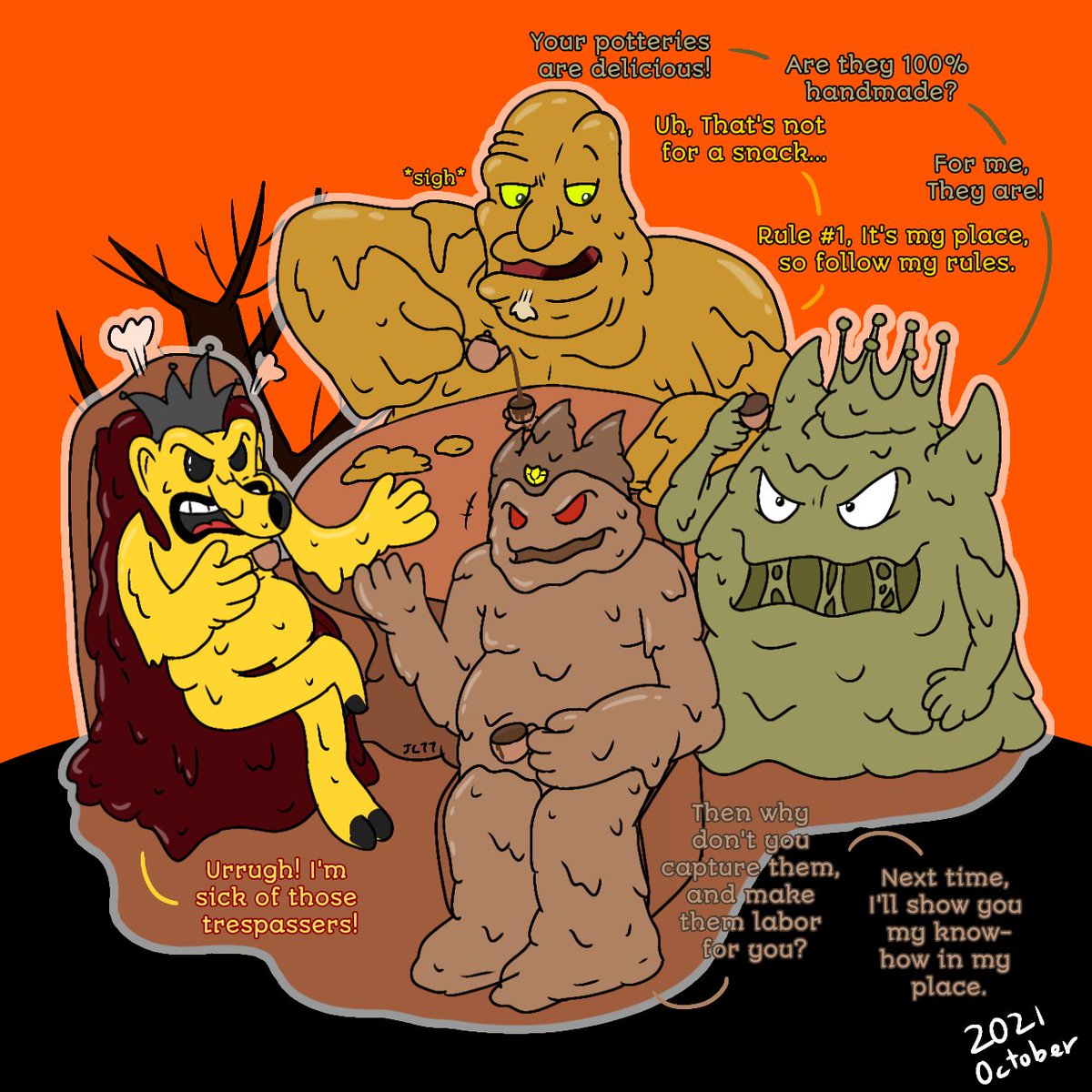 jellycave77's tweet photo. #Slimetober Day 17 - #Royal Tea Party : Rare Footage leaked from super-slimy superpowers' super-secret Tea Party! #AlMuddySultan #Aladdin #GargoyleKing #MonaTheVampire #MudblupKing #TeddyRuxpin #SludgeKing #FelixTheCat https://t.co/8tvV0bPBdM